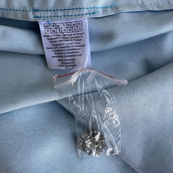 Rotate Birger Christensen Emma Belted Mini Cocktail Dress Club Metallic Blue US2 - Picture 14 of 16